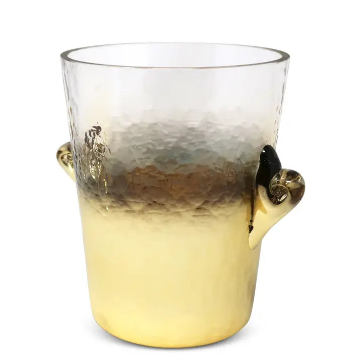 Glass Ice Bucket Vase with Ombre Gold Design