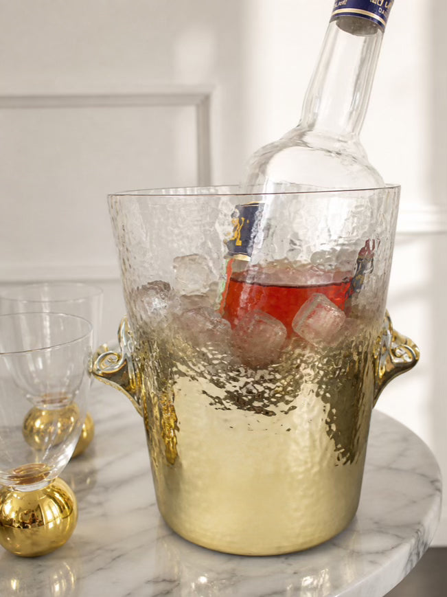 Glass Ice Bucket Vase with Ombre Gold Design