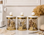 Glass canister with gold design and marble lid | Luxury kitchen canister UK