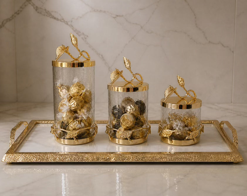 Glass Canister Jar with Gold Leaf Lid
