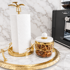 Stainless steel paper towel holder with gold leaf design | Kitchen roll holder UK