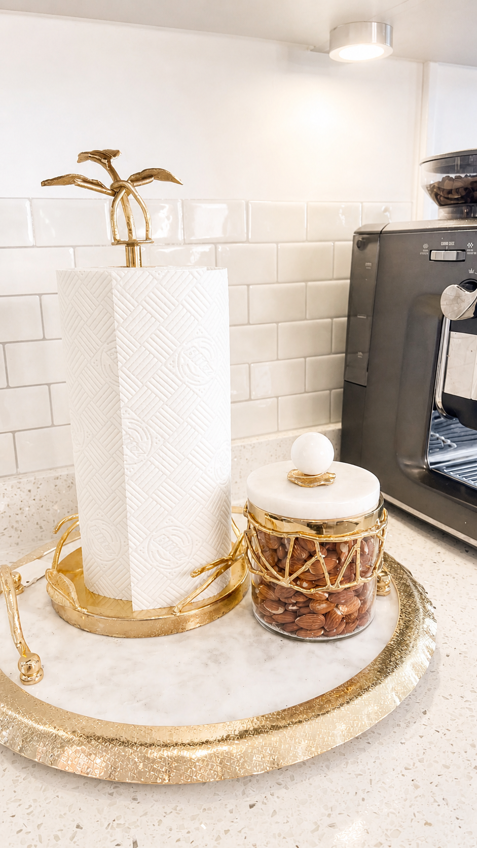 Stainless Steel Paper Towel Holder with Gold Leaf Design