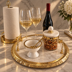 Round Marble Tray with Ruffle Gold Edge and handles