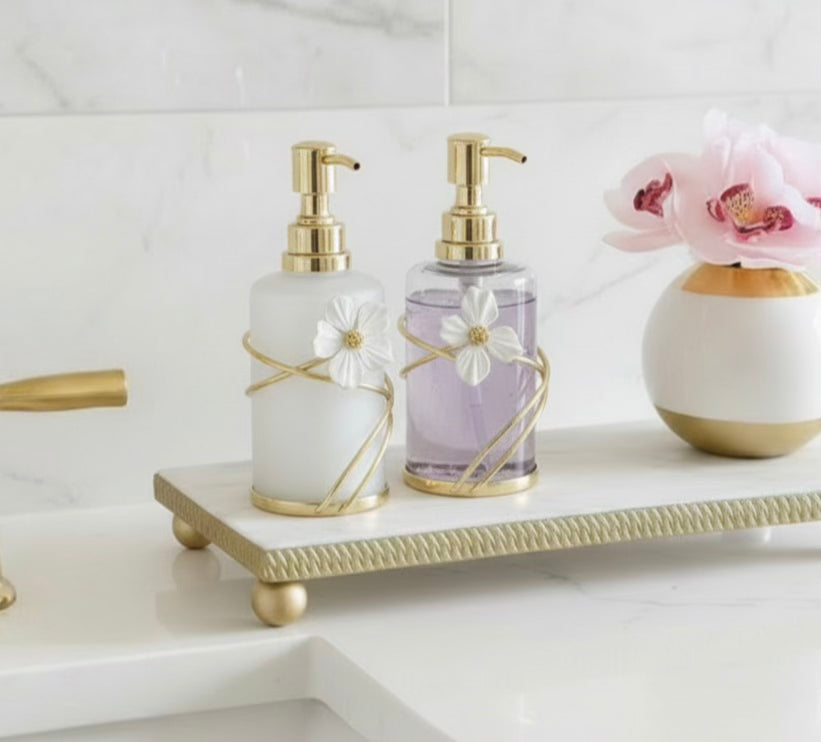 Rectangular Marble Tray With Gold textured Edge
