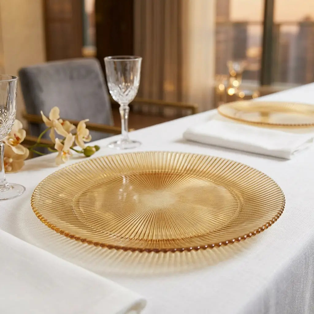 Set of 4 Ribbed Glass Charger Plates