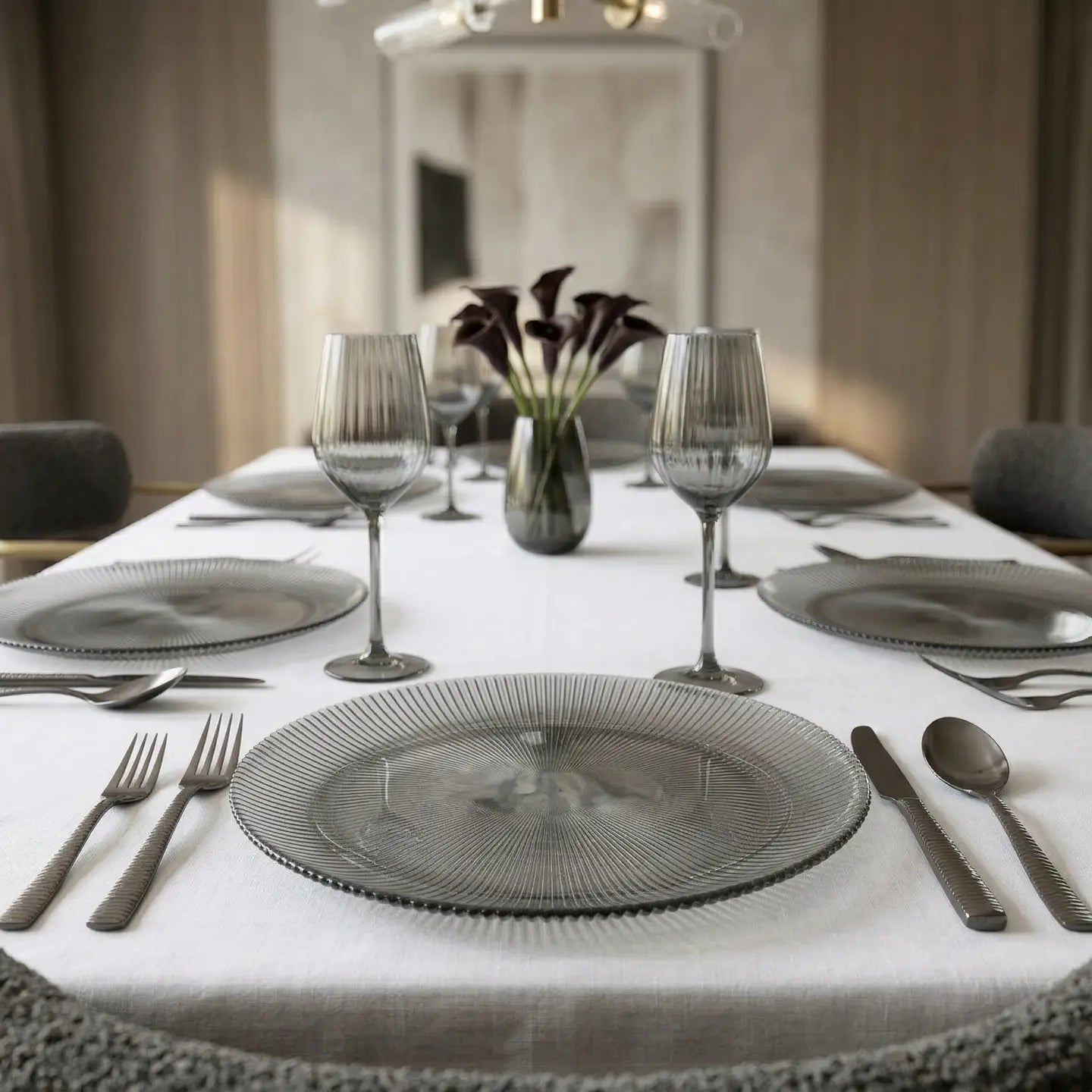 Set of 4 Ribbed Glass Charger Plates