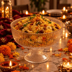 Gold beaded Ribbed Glass Footed Salad Bowl - High Class Touch