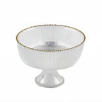 Gold beaded Ribbed Glass Footed Salad Bowl - High Class Touch