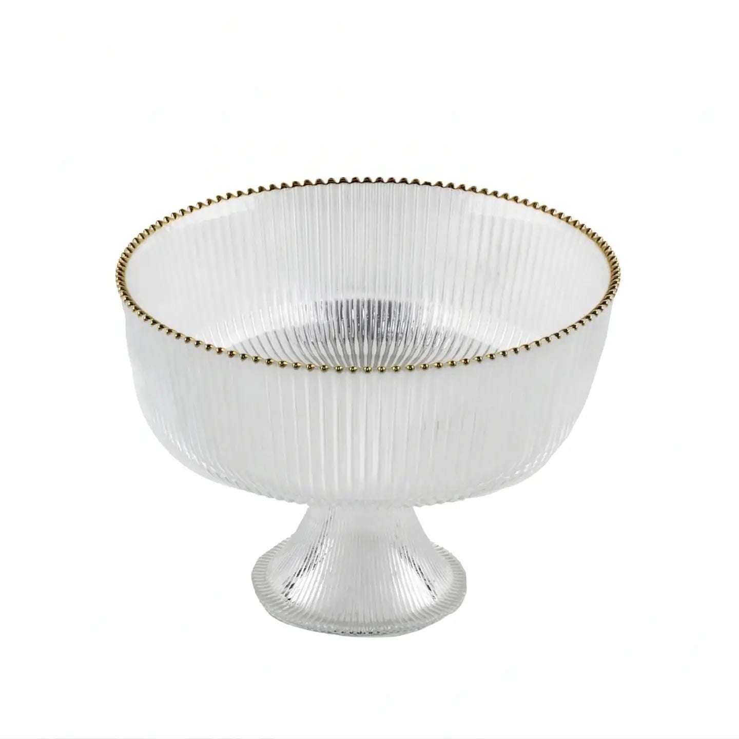 Gold beaded Ribbed Glass Footed Salad Bowl