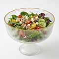 Gold beaded Ribbed Glass Footed Salad Bowl