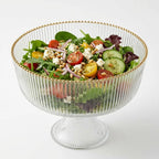 Gold beaded Ribbed Glass Footed Salad Bowl - High Class Touch