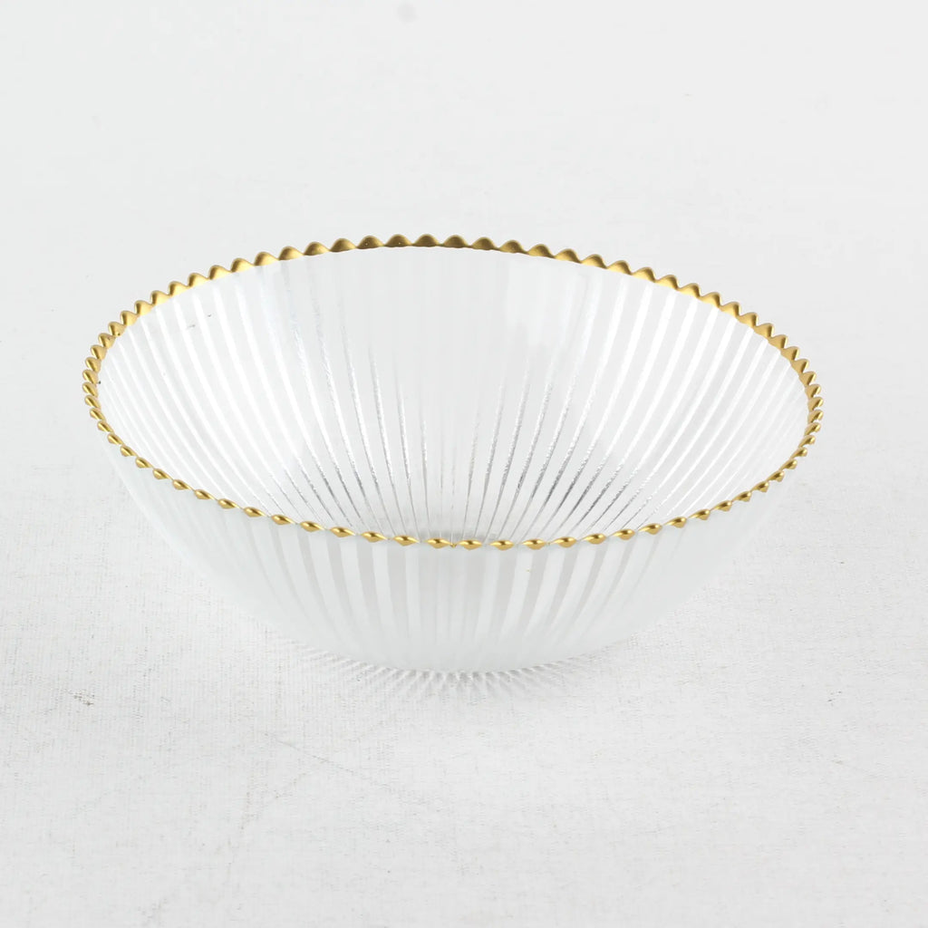 Gold Beaded Ribbed Glass Dessert Bowl 5"D