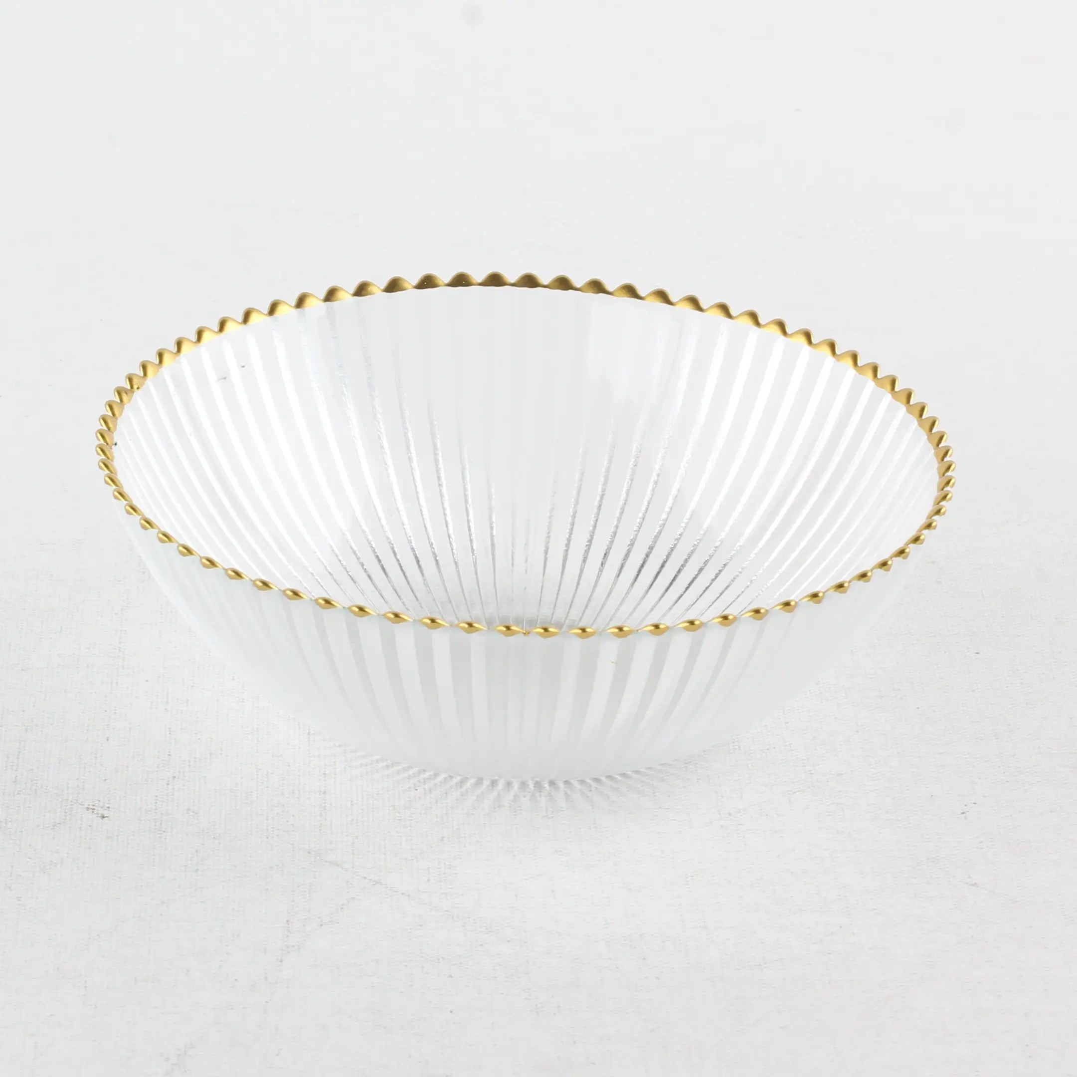 Gold Beaded Ribbed Glass Dessert Bowl 5"D