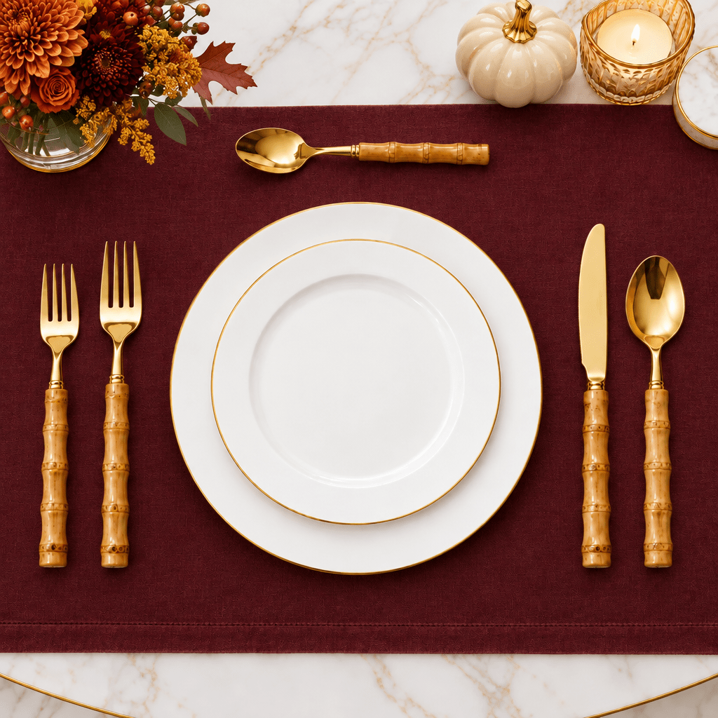 20 Pc Flatware Set - Silver - with Bamboo Handle - High Class Touch