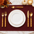 20 Pc Flatware Set - Silver - with Bamboo Handle - High Class Touch
