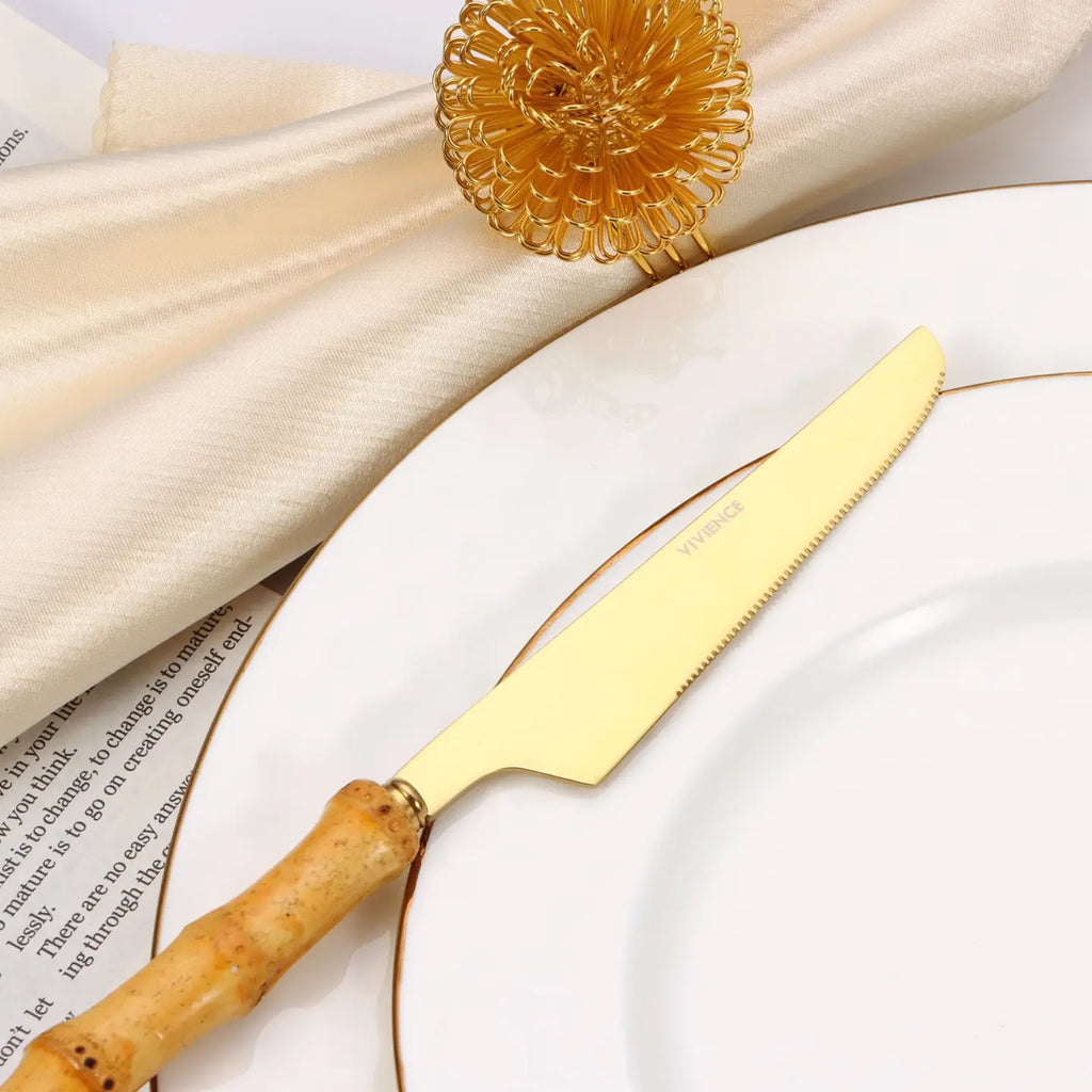 20 Pc Flatware Set - Silver - with Bamboo Handle