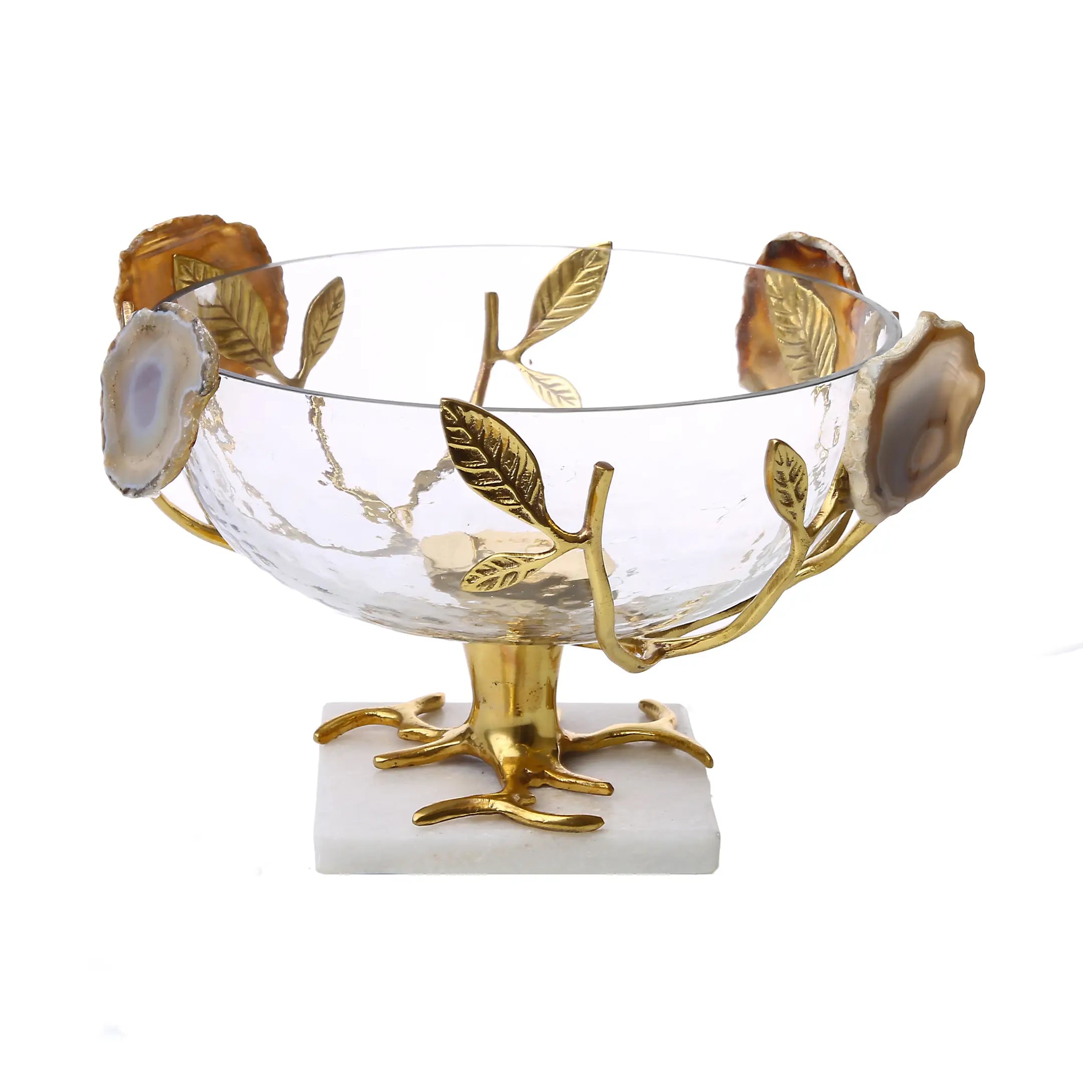 Glass Salad Bowl with Gold Leaf-Agate Stone Design