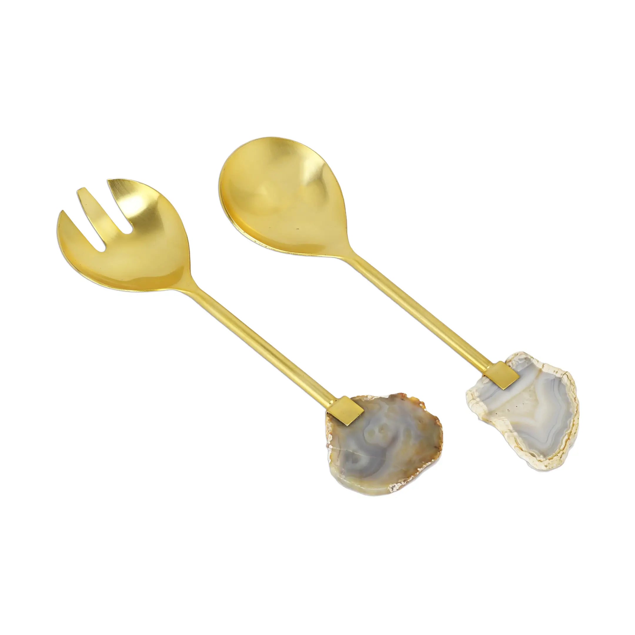 Gold Salad Servers with Agate Stone