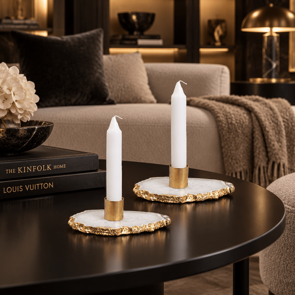 Flat Agate Stone Candle Holder - High Class Touch