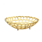 Large Gold Oval Looped Bread or Fruit Basket - High Class Touch