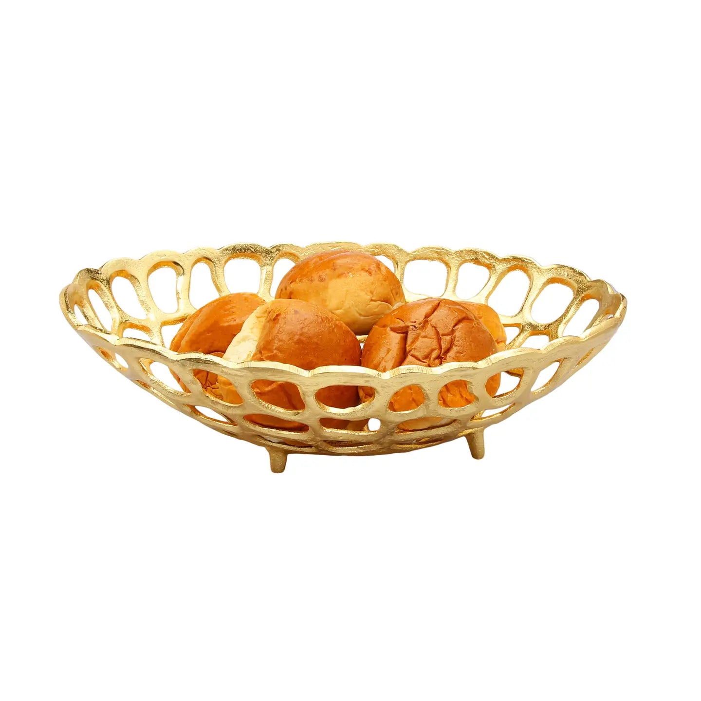 Large Gold Oval Looped Bread or Fruit Basket