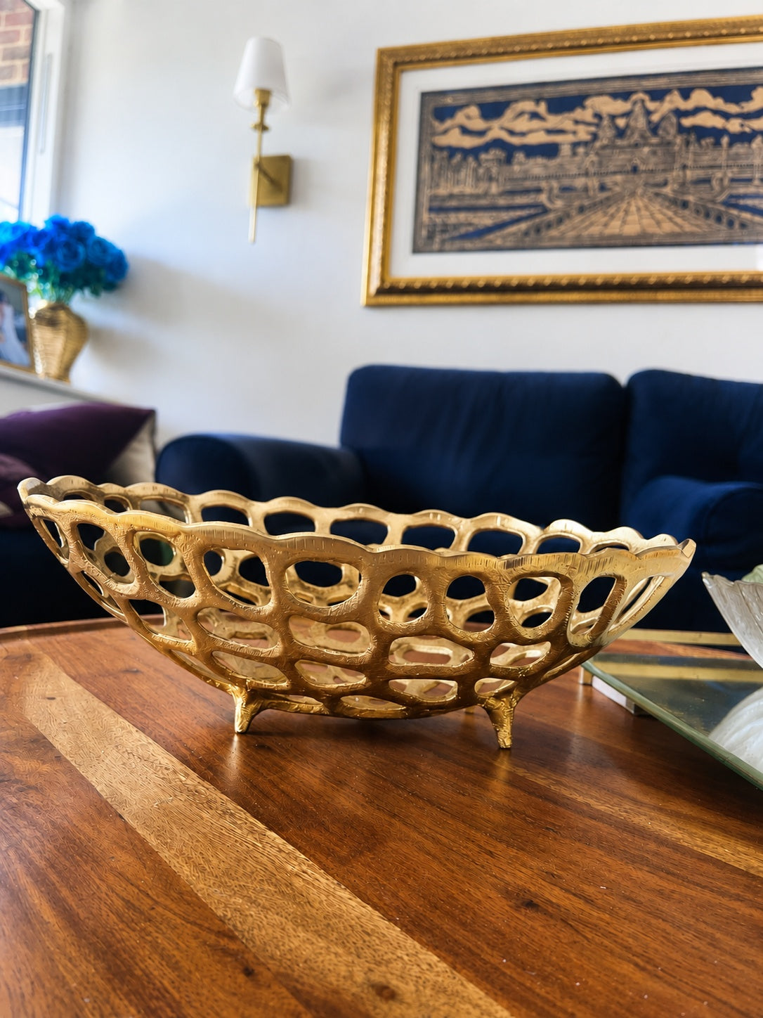Large Gold Oval Looped Bread or Fruit Basket