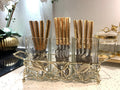 Gold Leaf Cutlery Holder With Hammered Glass Inserts-High Class Touch