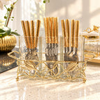Gold Leaf Cutlery Holder With Hammered Glass Inserts-High Class Touch
