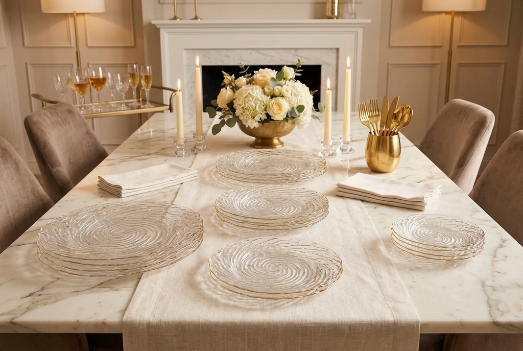 Set of 4 Glass Plates with Gold Rim