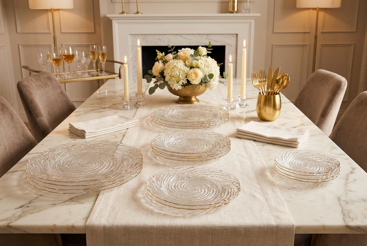Set of 4 Glass Plates with Gold Rim