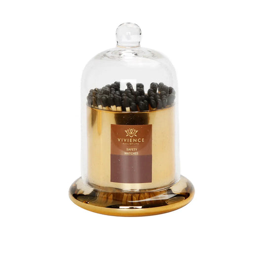 Match Holder Jar and Dome with Gold/Smoked Base-High Class Touch