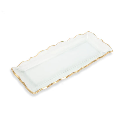 Glass Rectangular Tray with Gold Rustic Edge