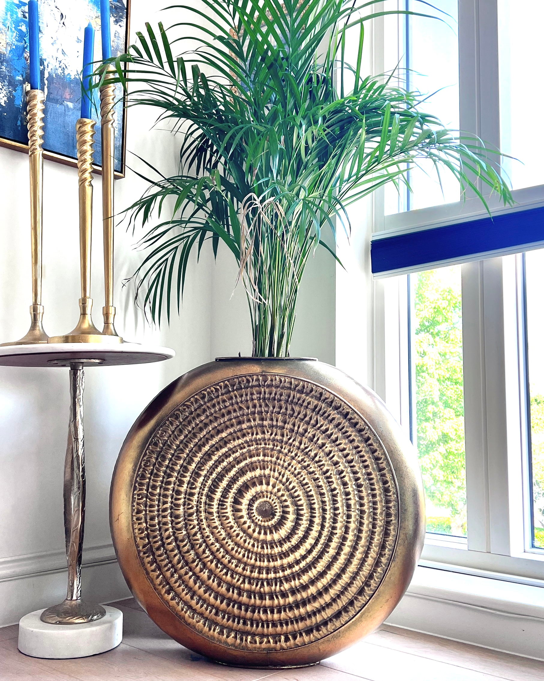 Oval Embossed Metal Vase - Antique Gold-High Class Touch