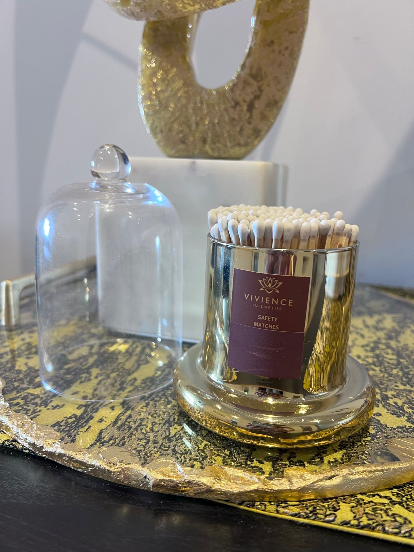Sample Match Holder Jar and Dome with Gold/Smoked Basem
