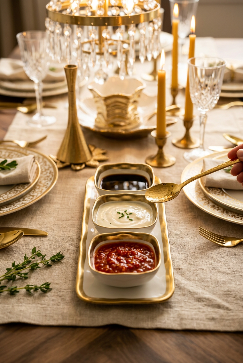 Relish Dish with 3 Square Bowls with Gold Trim