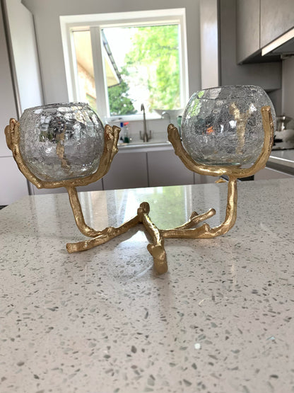 2 Glass Bowl on Gold Branch Holder Centerpiece
