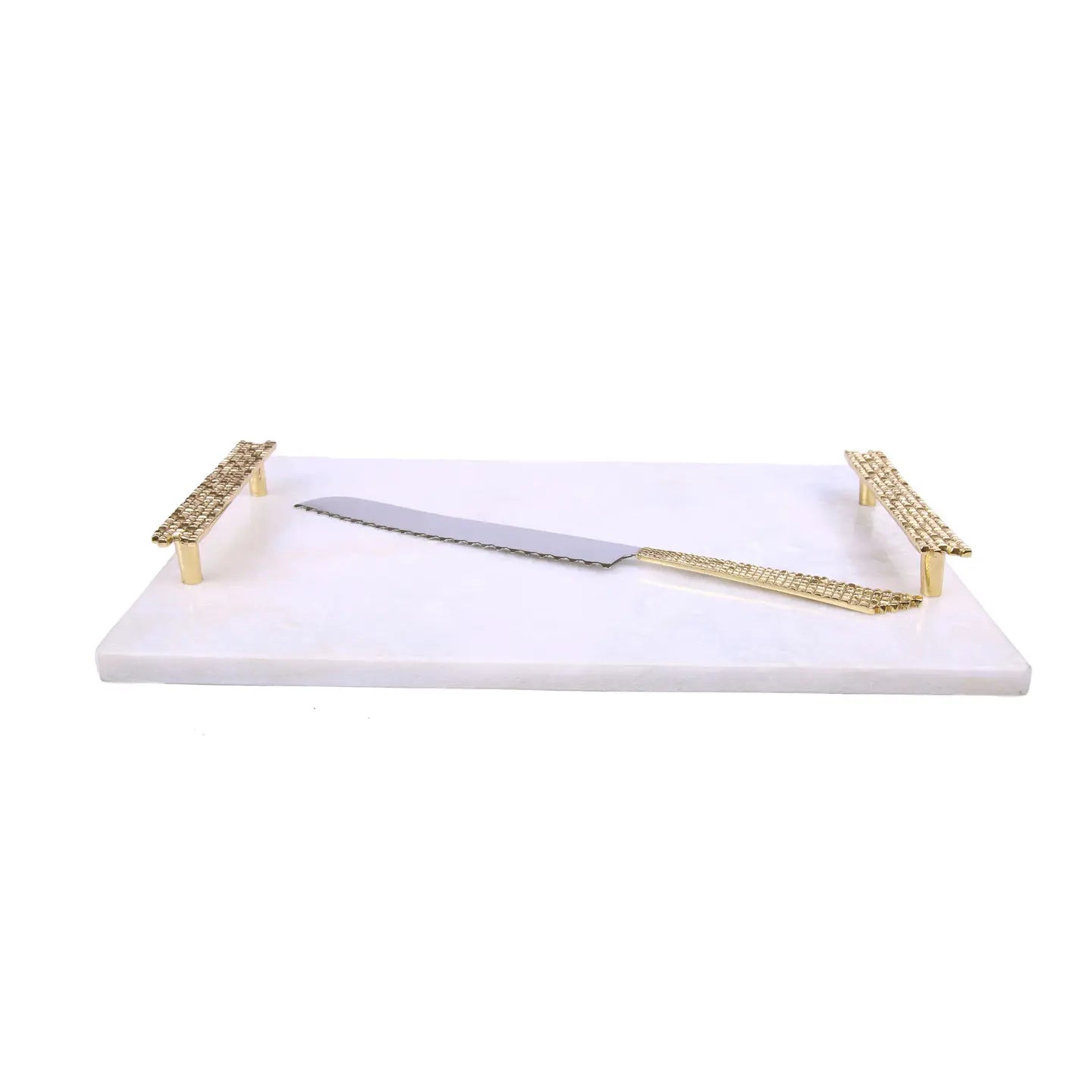 White Marble Tray - Gold Mosaic Design Handles