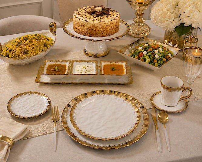 White Porcelain with Opulent Gold Border Dinner Plates Set - High Class Touch