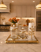 White Marble Tray with Gold Ruffled Design - High Class Touch