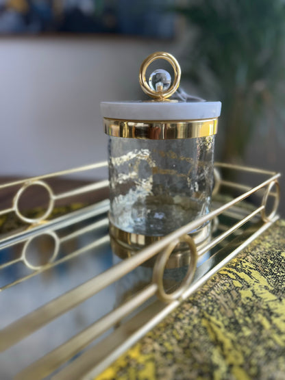 Gold Rectangular Mirror Tray Loop Design