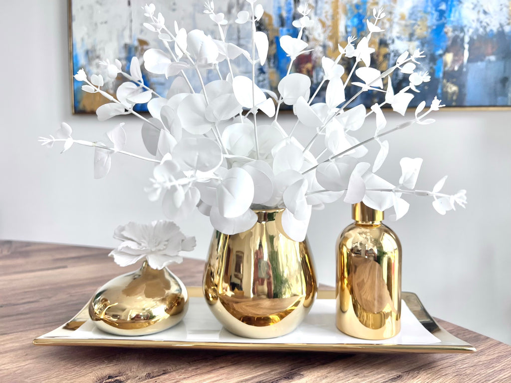 Gold edged white rectangular tray | Decorative gold tray UK | High Class Touch