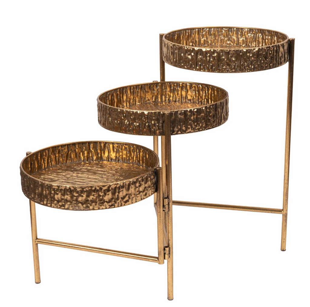 3 Tier Metal Platter Stand - Antique Rustic Gold-High Class Touch