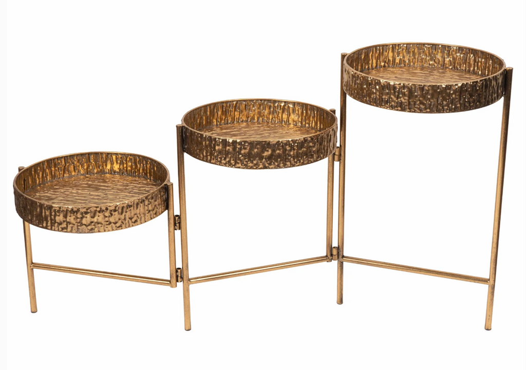 3 Tier Metal Platter Stand - Antique Rustic Gold-High Class Touch