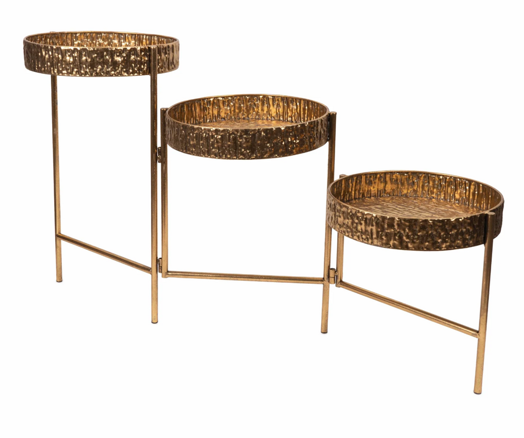 3 Tier Metal Platter Stand - Antique Rustic Gold-High Class Touch