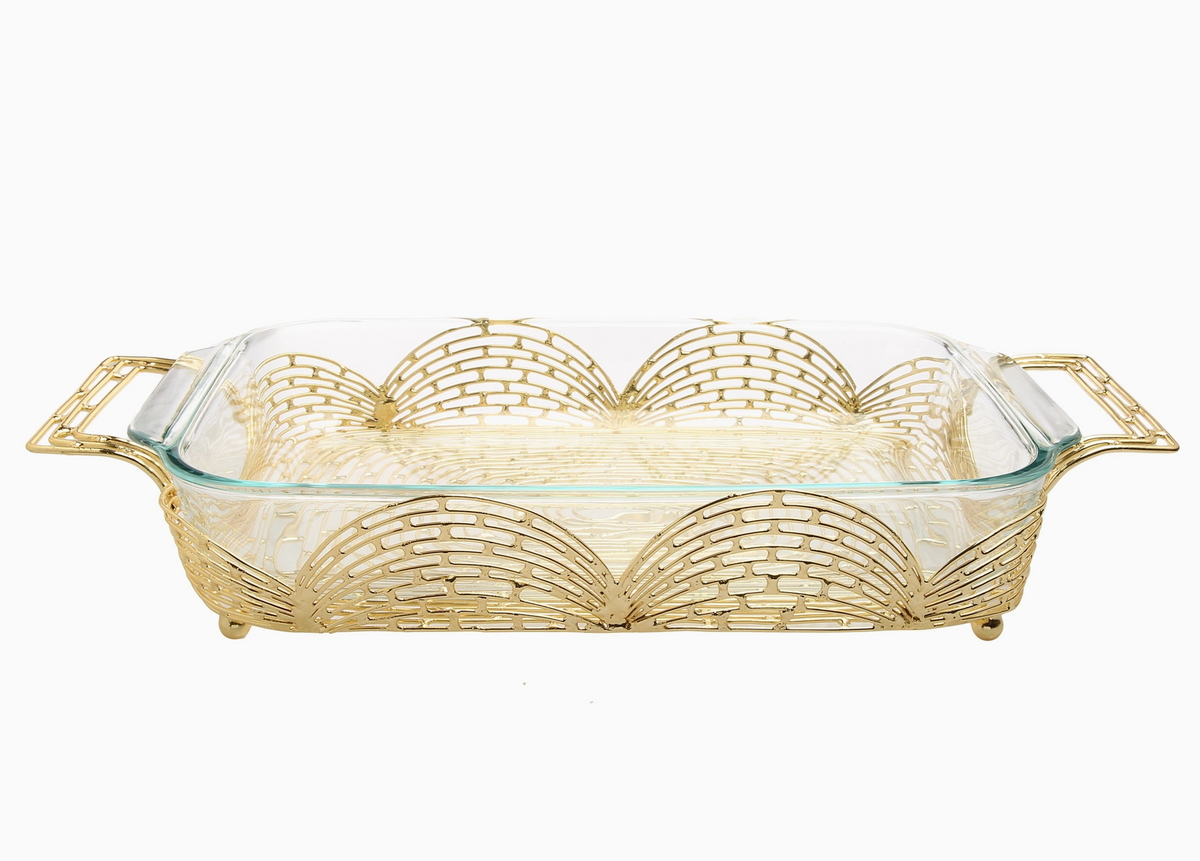 Rectangular Serving Pyrex Holder with Leaf Design