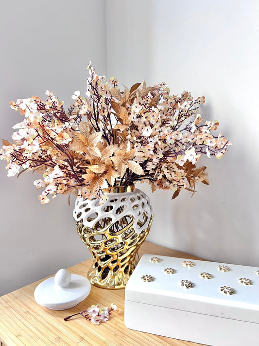 Autumn Gypsophila with Golden Leaves Bouquet Artificial Flora High Class Touch - Home Decor 