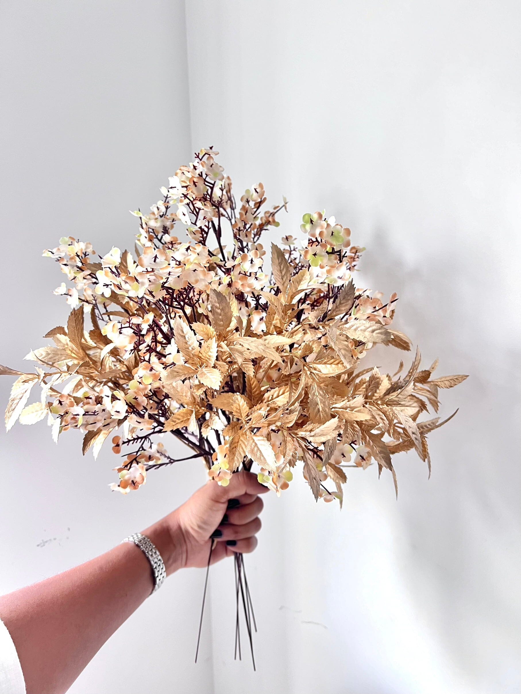 Autumn Gypsophila with Golden Leaves Bouquet Artificial Flora High Class Touch - Home Decor 