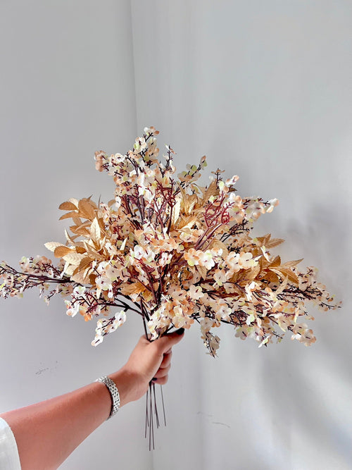 Autumn Gypsophila with Golden Leaves Bouquet Artificial Flora High Class Touch - Home Decor 