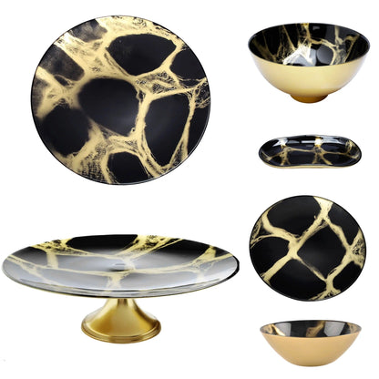 Black and Gold Marbleised Dinnerware Dinnerware Sets High Class Touch - Home Decor 