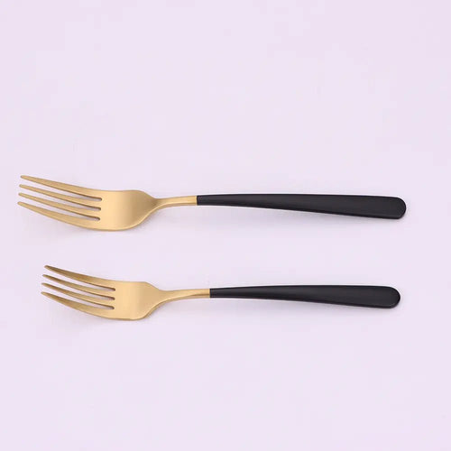 Coloblock 20 Pc Flatware Set with Black Handles, Service 4 Cutlery High Class Touch - Home Decor 